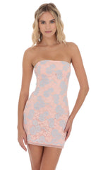 Strapless Lace Back Bow Dress in Pink and Blue