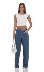 Pinstripe Low Rise Baggy Jeans in Blue