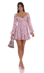 Floral Chiffon Fit and Flare Dress in Lilac