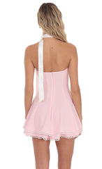 Satin Scarf Strapless Dress in Pink