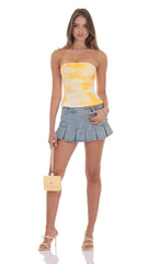 Mesh Floral Ruched Tube Top in Yellow