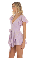 Shimmer Floral Wrap Dress in Purple