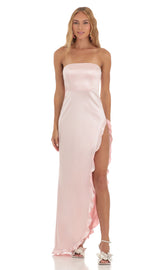 Sakura Satin Maxi Dress in Pink