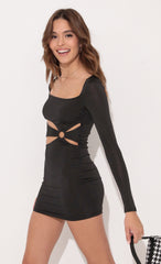 Cutout Long Sleeve Dress in Black