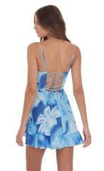 Floral Ruffled Slit Dress in Blue