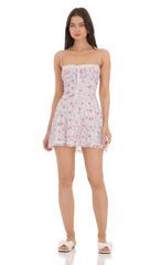 Lace Floral Front Tie Dress in White