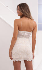 Floral Embroidered Halter Dress in Nude