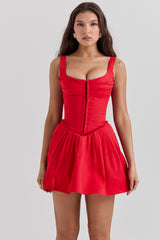 scarlet pleated mini dress