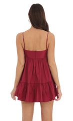Bow Babydoll Dress in Maroon