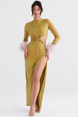 chartreuse crystallised maxi dress