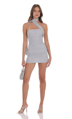 Scarf Rhinestone Mesh Bodycon Dress in Grey