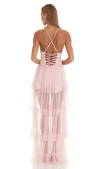 Mesh Maxi Dress in Pink