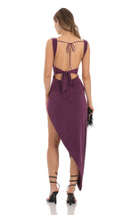 Ruched Side Slit Dress in Purple