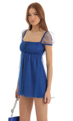 Baby Doll Glitter Mesh Dress in Blue