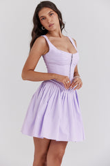 orchid pleated cotton mini dress