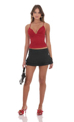 Pleated Ruffle Skort in Black