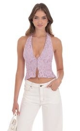 Lace V-Neck Halter Top in Lilac