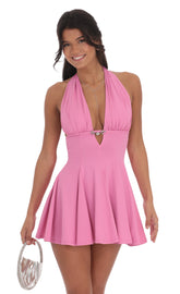 Plunge Rose Clip Dress in Pink