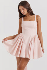 soft peach bow mini dress
