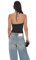 Rhinestone Rose Top in Black