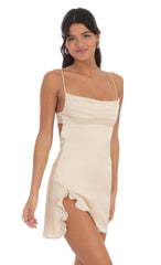 Satin Cowl Neck Dress in Cream