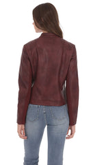 Faux Leather Biker Jacket in Burgundy