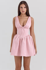 powder pink satin mini dress