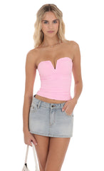 V-Strapless Ruched Top in Pink
