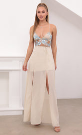 Gold Lace Maxi Dress in Sand