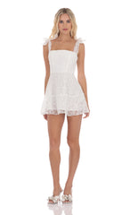 Motif Pattern A-line Dress in White