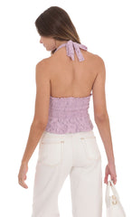 Lace V-Neck Halter Top in Lilac