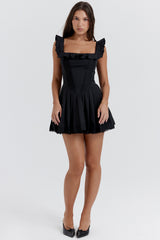 black pin tuck pleated dress