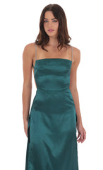Rhinestone Satin Maxi Dress in Green