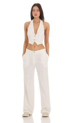 Wide Leg Linen Pants in Ivory