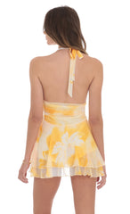 Mesh Floral Halter Romper in Yellow