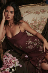 wine embroidered midi dress