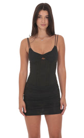 Mesh Corset Rhinestone Dress in Black