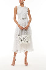 Silk White Belted Lace Dress