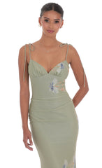 Floral Back Ruffle Maxi Dress in Sage