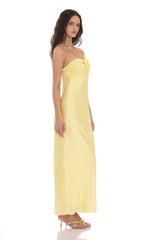 Satin Halter Flower Maxi Dress in Yellow