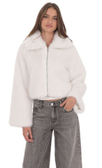 Faux Fur Cropped Jacket in White