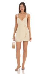 Embroidered Strap Wrap Dress in Yellow