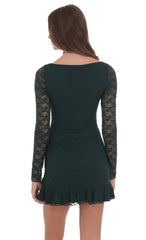 Lace Ruffle Long Sleeve Dress in Green