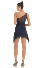 Mesh One Shoulder Dress in Navy