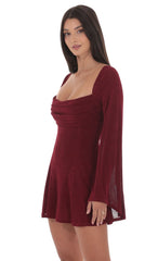 Slinky Flare Sleeve Dress in Burgundy