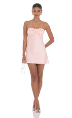 Flower Satin Halter Dress in Pink