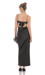 Satin Back Tie Maxi Dress in Black