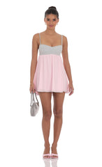 Two Toned Striped Babydoll Dress in Pink