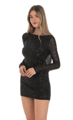 Sequin High Neck Open Back Dress in Black