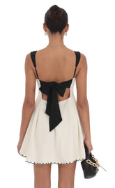 Scallop Hem Fit and Flare Dress in White